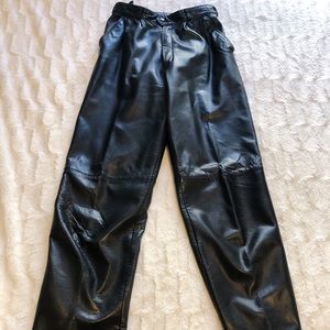 Classic black leather straight leg pants